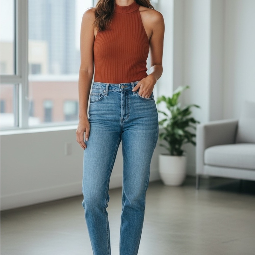 Chic Rust Sleeveless Bodysuit